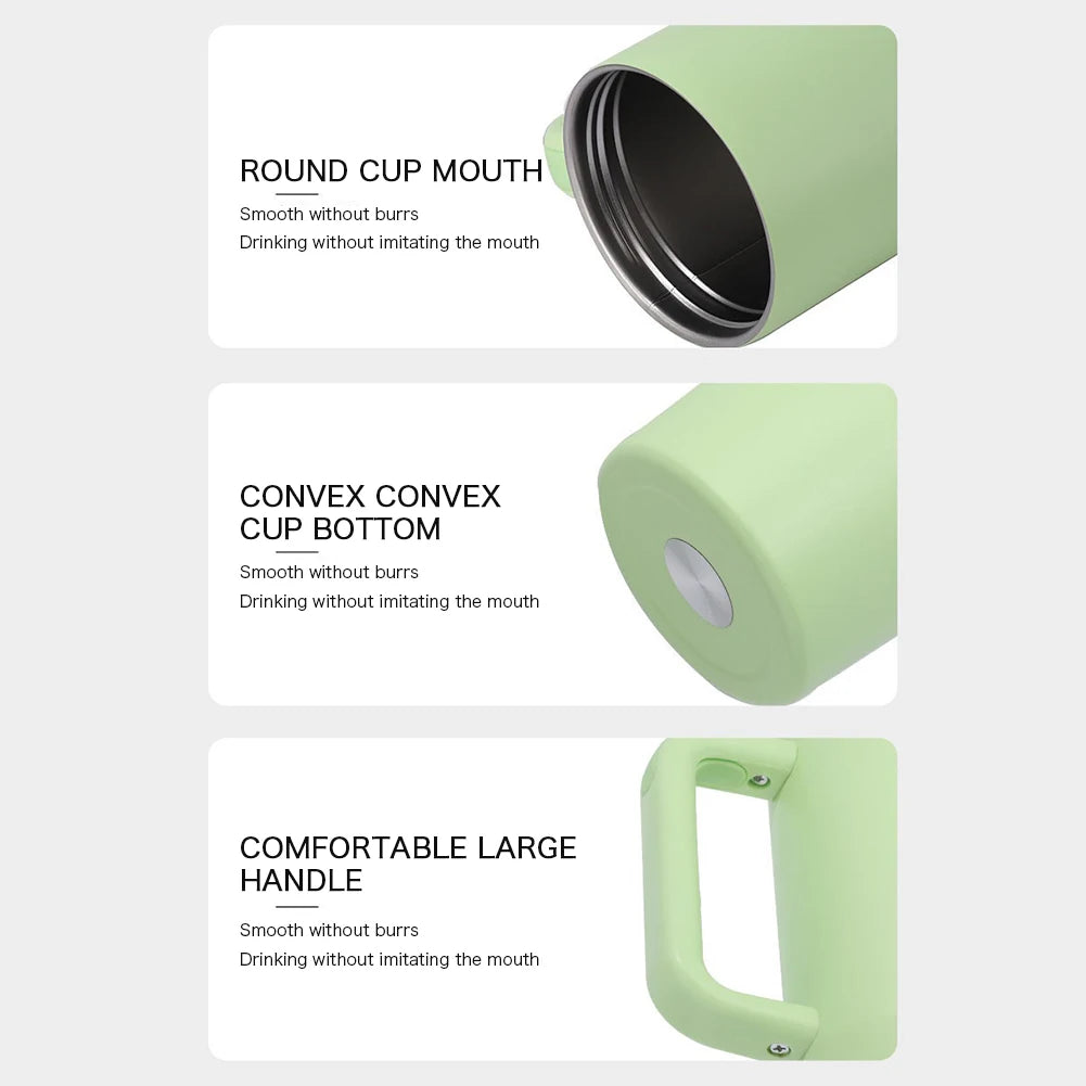 40oz Thermal Mug With Handle Insulated Long Straw Tumbler With Lids 304 Stainless Steel Coffee Tumbler Termos Cup for Travel Mug